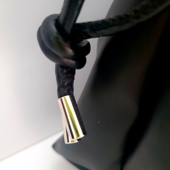 NEWER Faux Leather Black Bucket Crossbody Bag Silver Chain Embroidered Rose - Picture 4 of 13